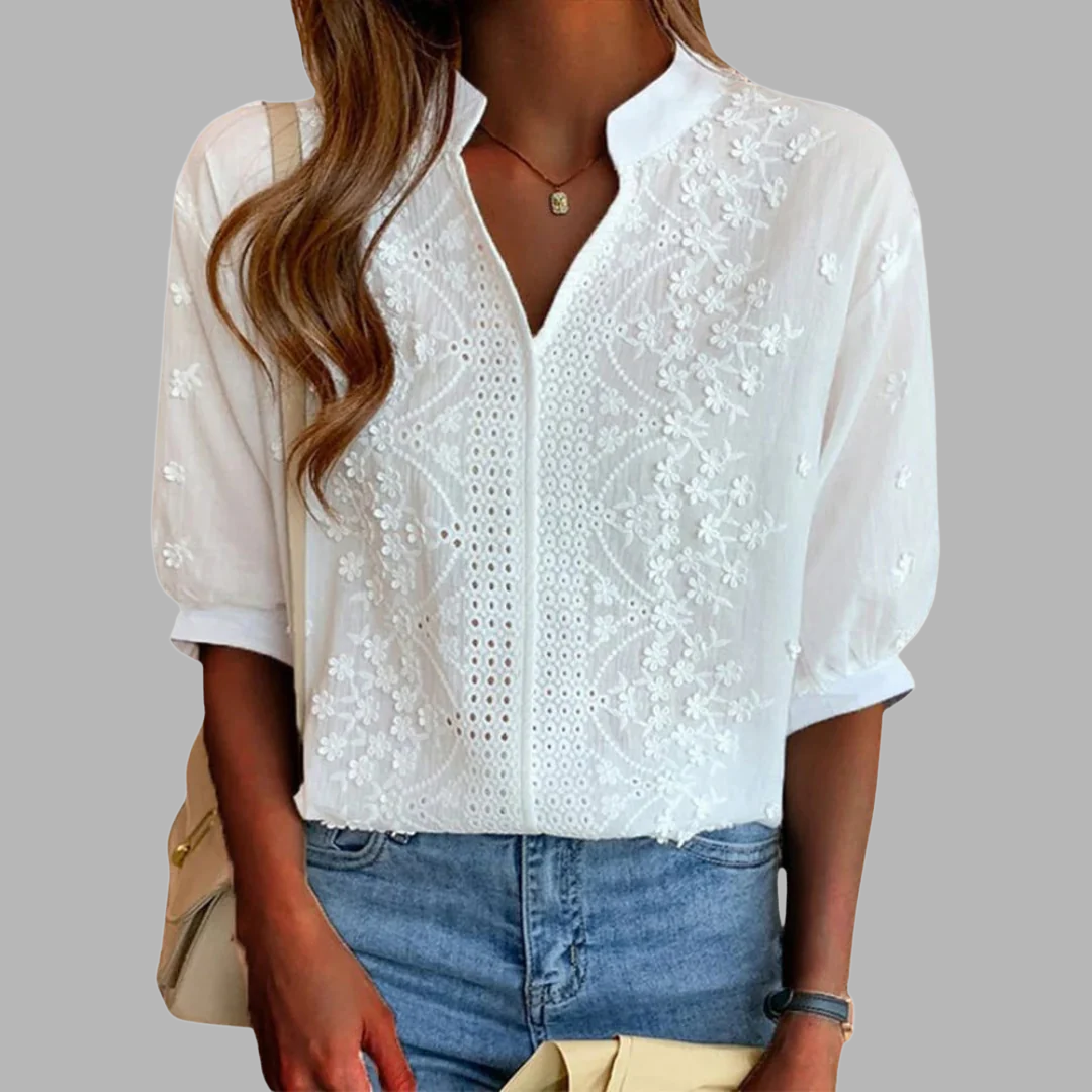 Blusa Blanca Elegante con Mangas Abullonadas Ella