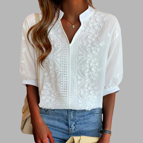 Blusa Blanca Elegante con Mangas Abullonadas Ella
