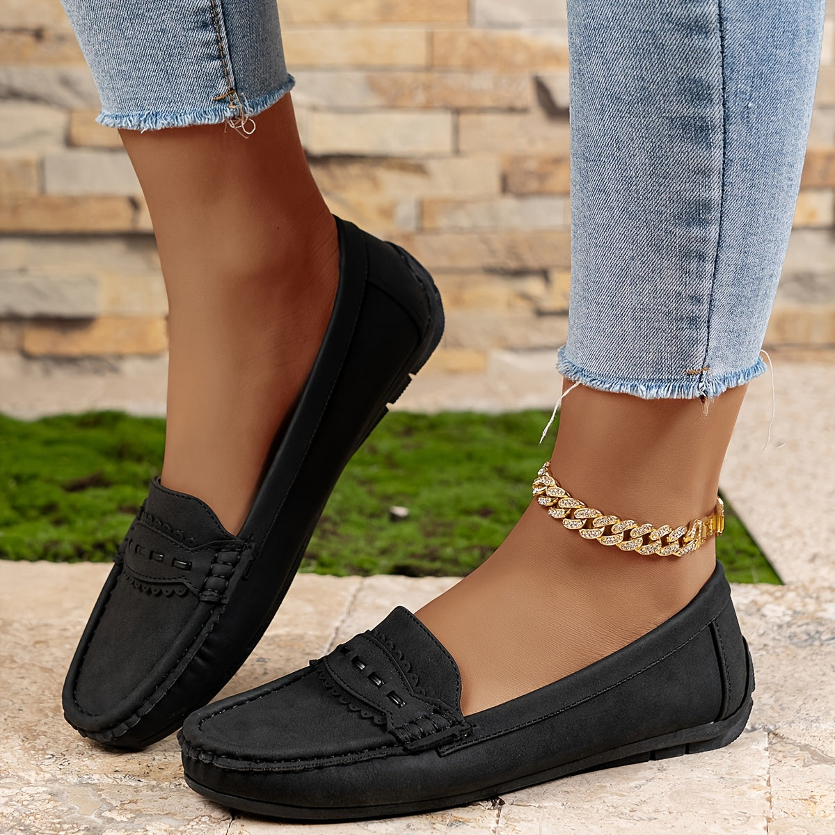 MARIE | Mocasines con efecto ante y borde festoneado
