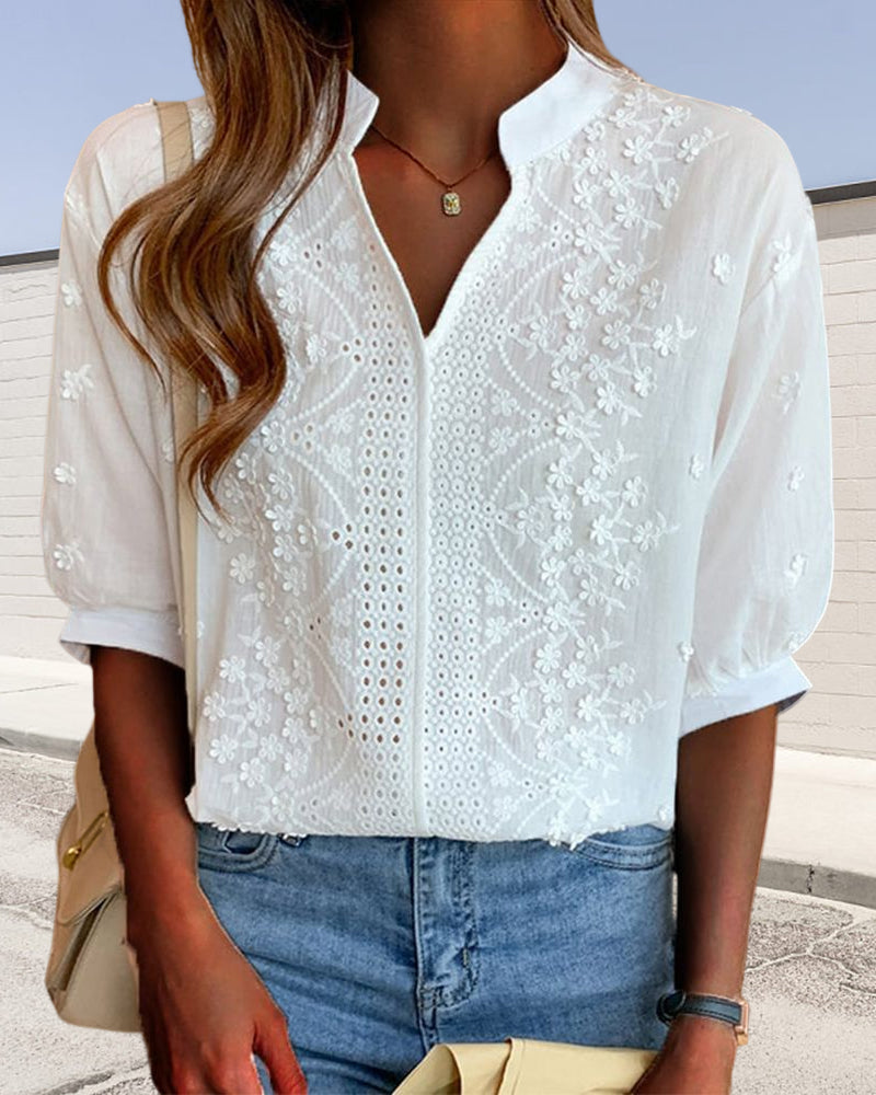 Blusa Blanca Elegante con Mangas Abullonadas Ella