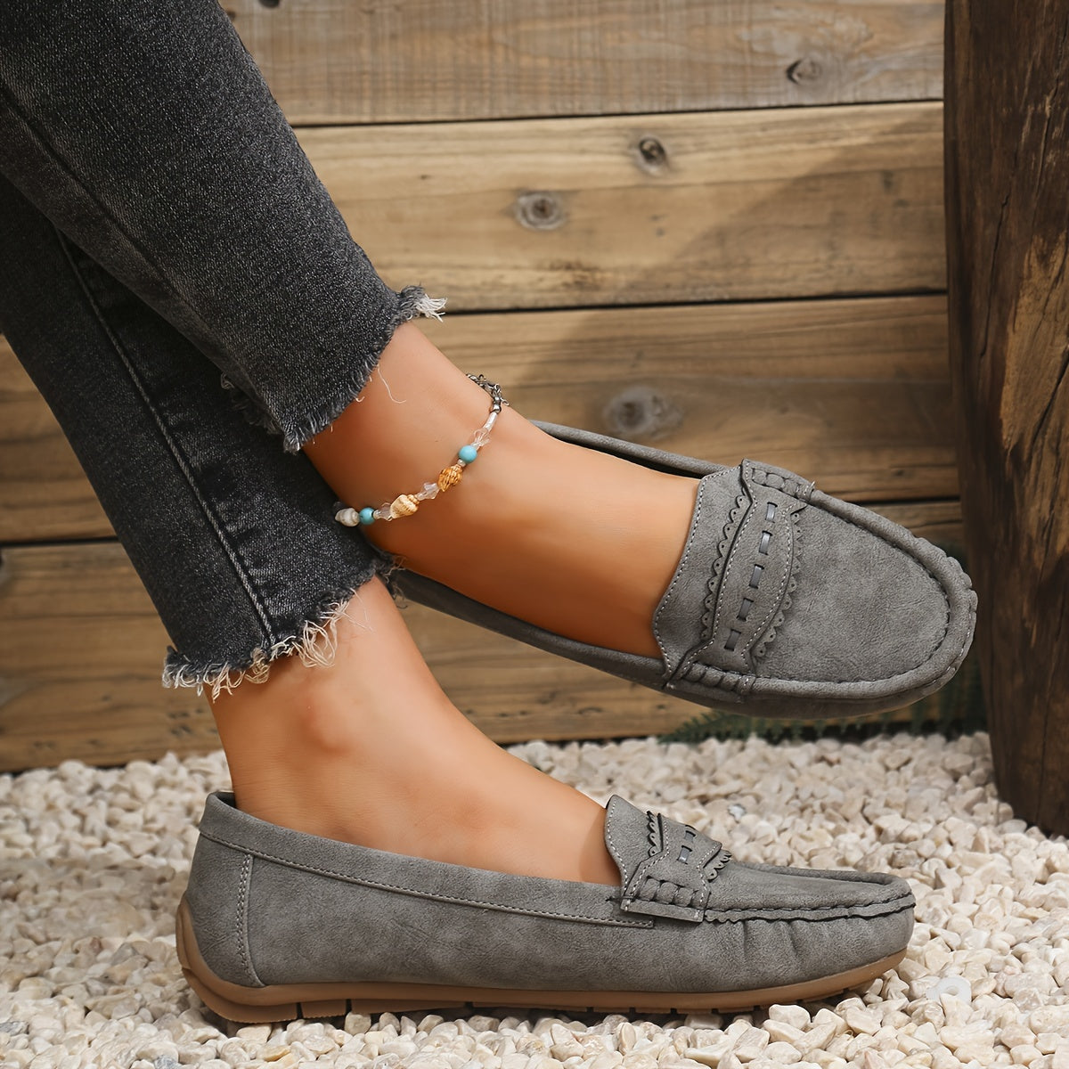 MARIE | Mocasines con efecto ante y borde festoneado
