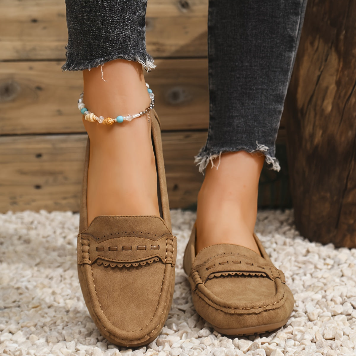 MARIE | Mocasines con efecto ante y borde festoneado