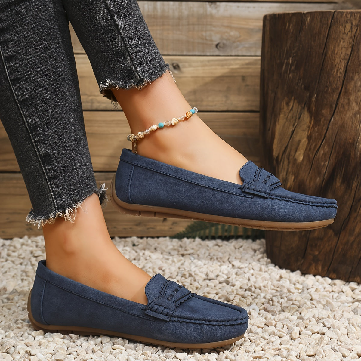MARIE | Mocasines con efecto ante y borde festoneado