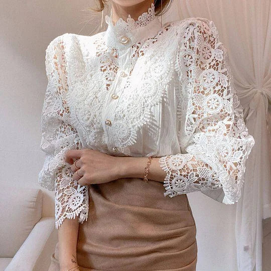 Camisa de manga larga con encaje y detalles Tove