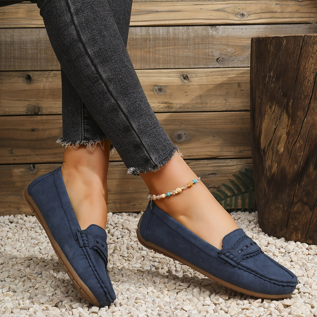 MARIE | Mocasines con efecto ante y borde festoneado