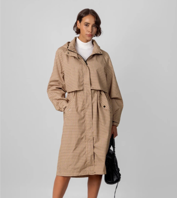 Gabardina Impermeble con Corte Ajustada - Pata de gallo beige