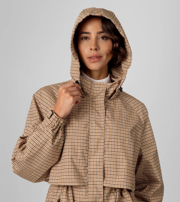 Gabardina Impermeble con Corte Ajustada - Pata de gallo beige